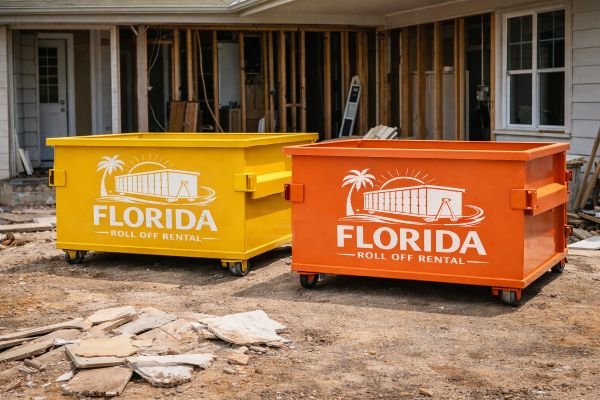 florida dumpster rental orange and green dumpsters job site