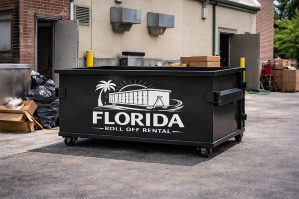 florida roll off rental black dumpster restaurant back alley