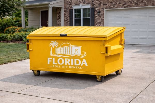 florida roll off rental small yellow dumpster with cover residential